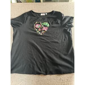 Quacker Factory Camping Camper Embroidered Tshirt Women's 2X Black